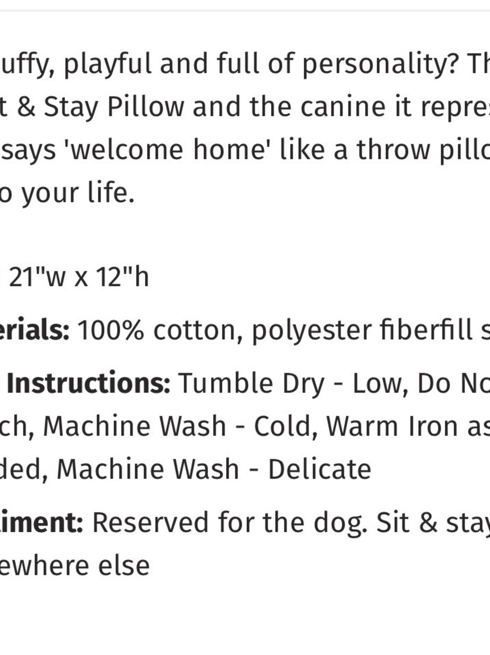 DEMDACO Sit & Stay lumbar toss throw Pillow dog lovers gift NEW home decor pet - Picture 3 of 7